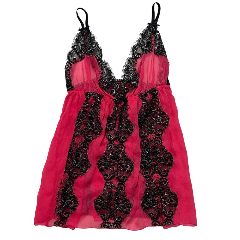 Sexy Little Things Victoria's Secret Lace Babydoll Top Pink and Black Size L